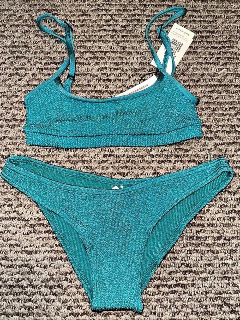 BOND-EYE CRINKLE TURQUOISE BLUE SHIMMER BIKINI SWIMSUIT NWT ONE SIZE
